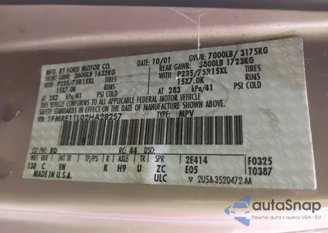 2002 Ford E-150 Xl/Xlt from USA, damaged, VIN 1FMRE11L02HA28257